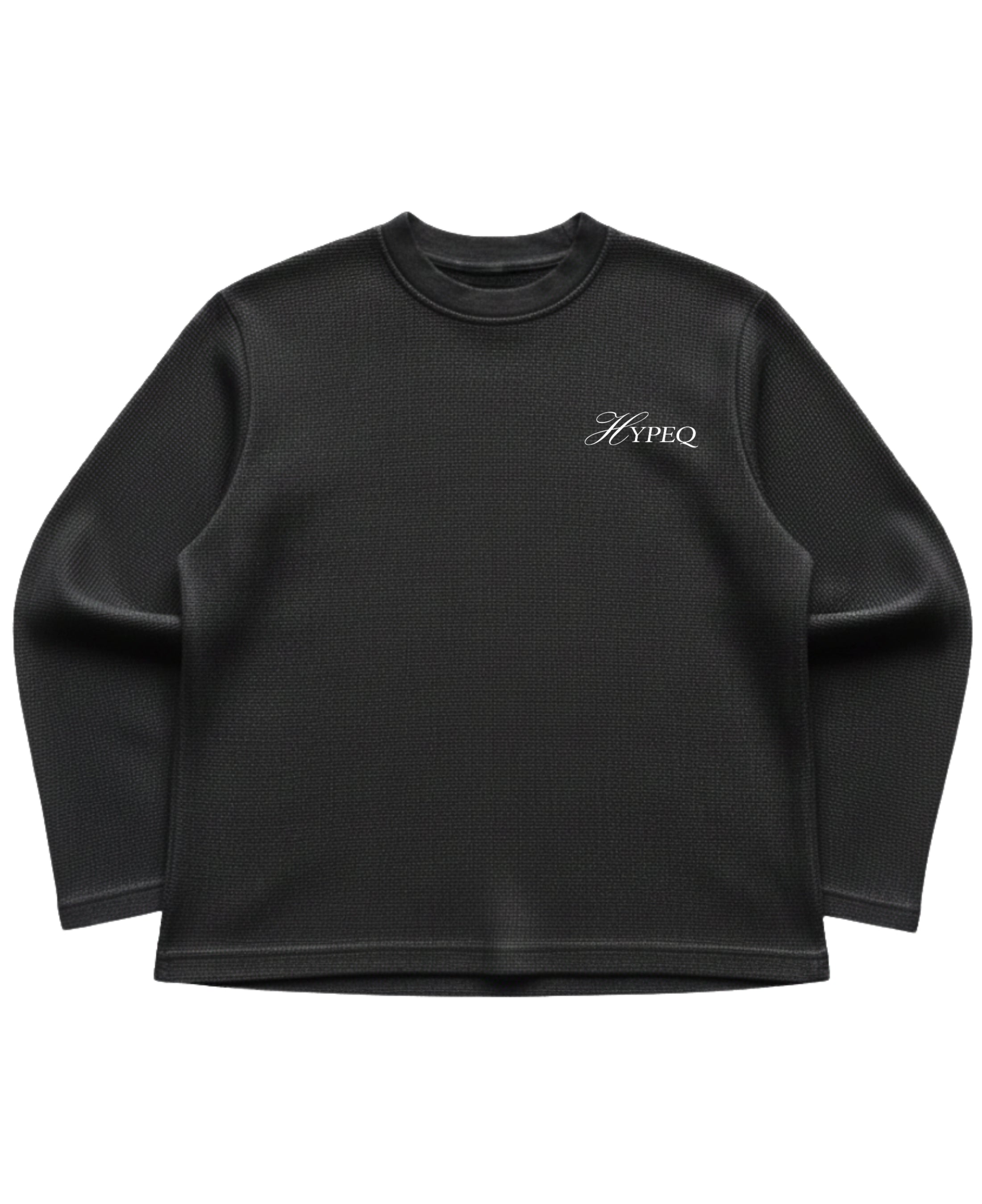 Black waffle knit oversized full-sleeve Front Design